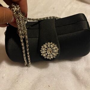 Elegant Black Evening Clutch with Silver Chain